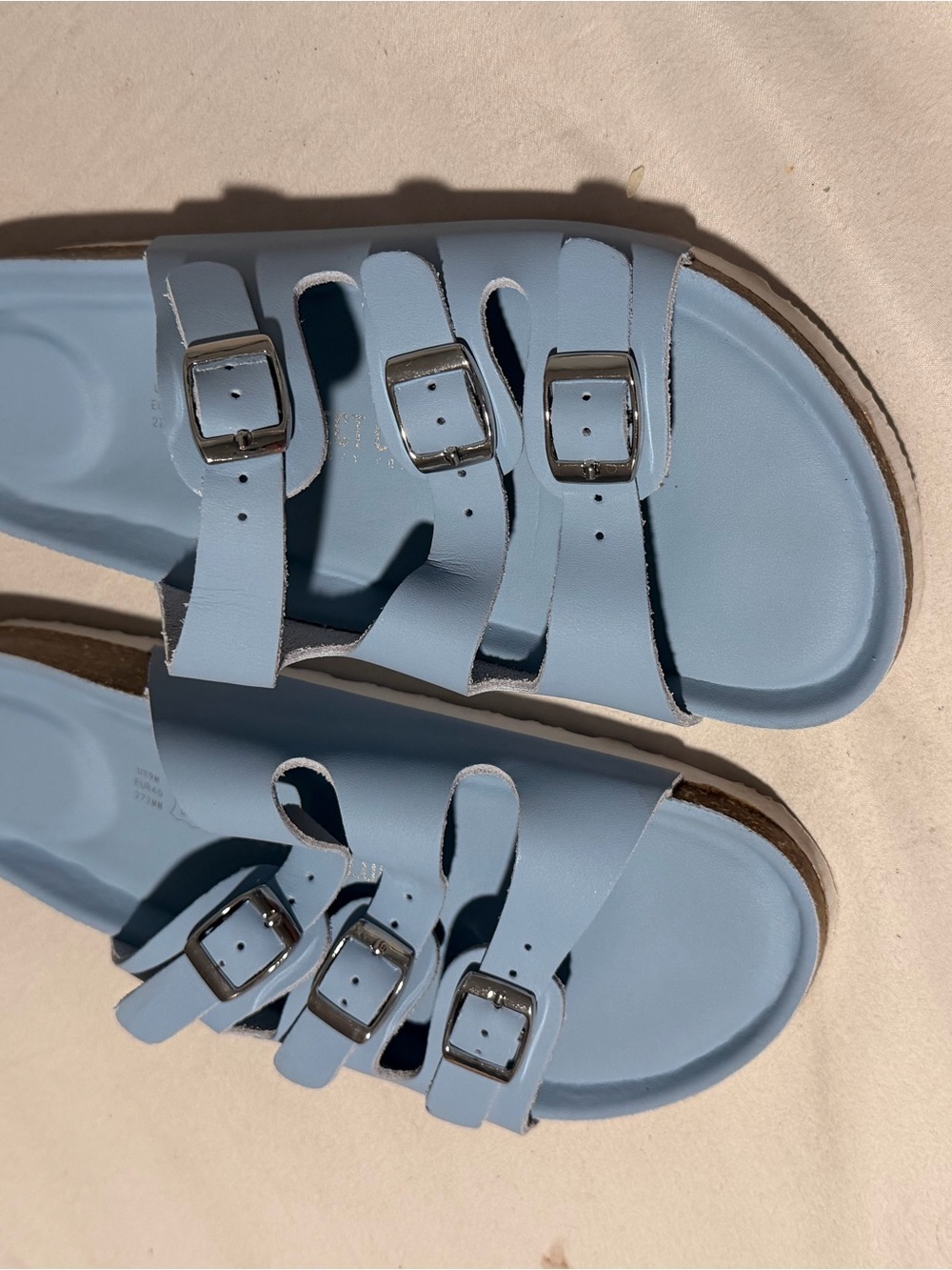 Women Three-Buckle Sandals in Light Blue